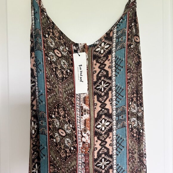 NWT Three Bird Nest Hanging Gardens Jumpsuit Size Small Olive Teal Pattern Small - Picture 7 of 7